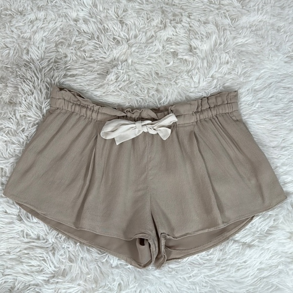 Wilfred Beige/Tan Flowy Chiffon Mini Short with Front Tie